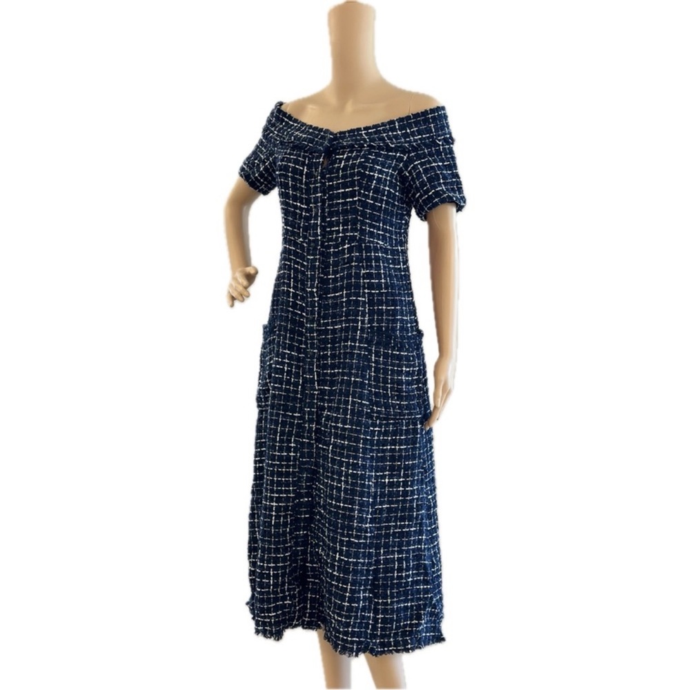 Zara Navy Blue Checkered Midi Dress